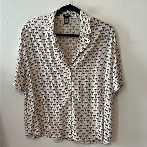 Express Boxy Collar Button Down Shirt palm tree print
